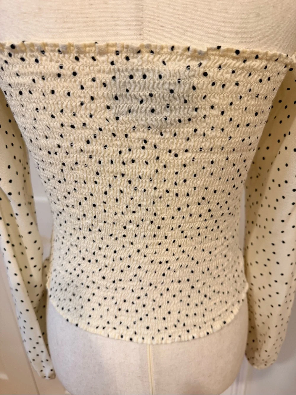 Reformation Reign Cream Polka Dot Sweetheart Long Sleeve Top